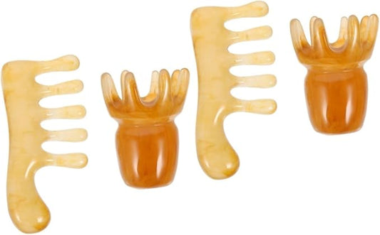 GLEAVI 4 Pcs Resin Massage Comb Jade Comb Chinese Scalp Acupunctures Scraping Facial Massage Tool Massage Tools Face Tools Head Messages Scalp Relax Beeswax Resin Scraping Stone