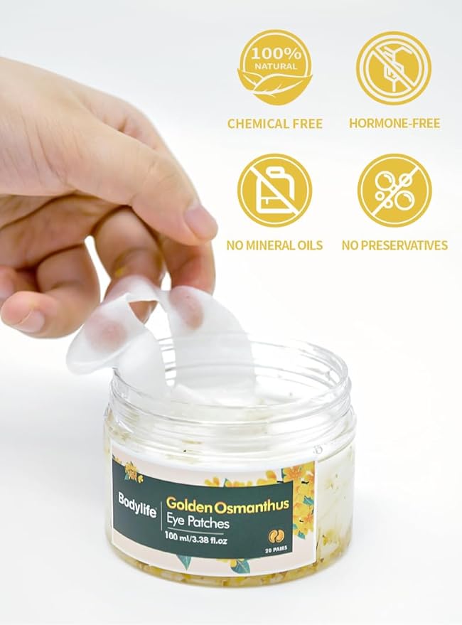 Golden Osmanthus Anti Aging Eye Mask for Dark Circles and Puffiness Reduce Wrinkles,with Hydrolyzedsoy protein, Osmanthusfragrans extract, glycerin, and Tremella fuciformis flower extract,20 pairs