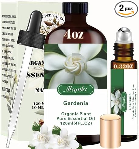 4 Fl Oz/120 ml Gardenia Essential Oil, Send Gift Roll-on (10 ml) - 100% Natural, Aromatherapy, Diffuser, Massage, Yoga, DIY Soap and Candle Making, Fragrance Oils, Spa Skin Care