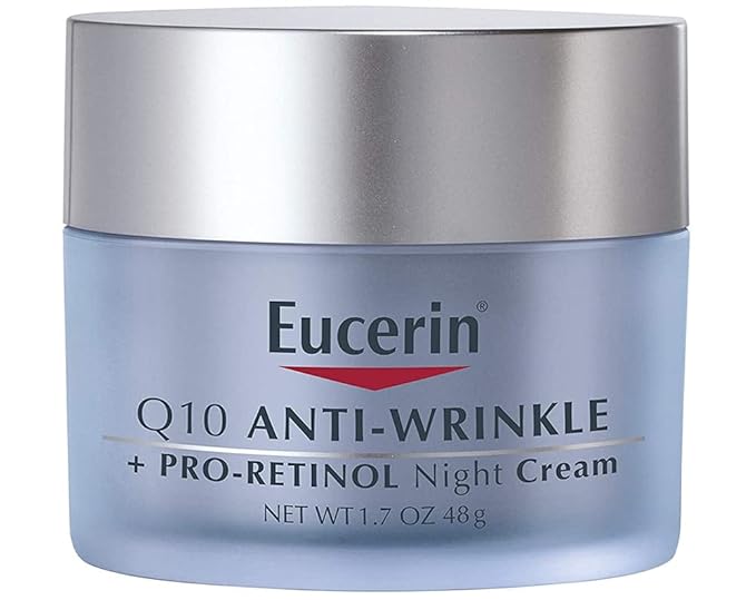 Eucerin Q10 Anti-Wrinkle Night Cream + Pro-Retinol, Facial Cream for Sensitive Skin, 1.7 Oz Jar