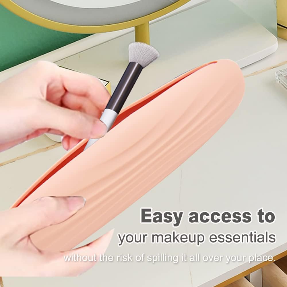 Travel Makeup Brush Holder Silicon Trendy Portable Soft Sleek Cosmetic Face Makeup Tools Organizer Container Small Case for Travel (BRUSHES NOT INCLUDED) (pink-1pcs)