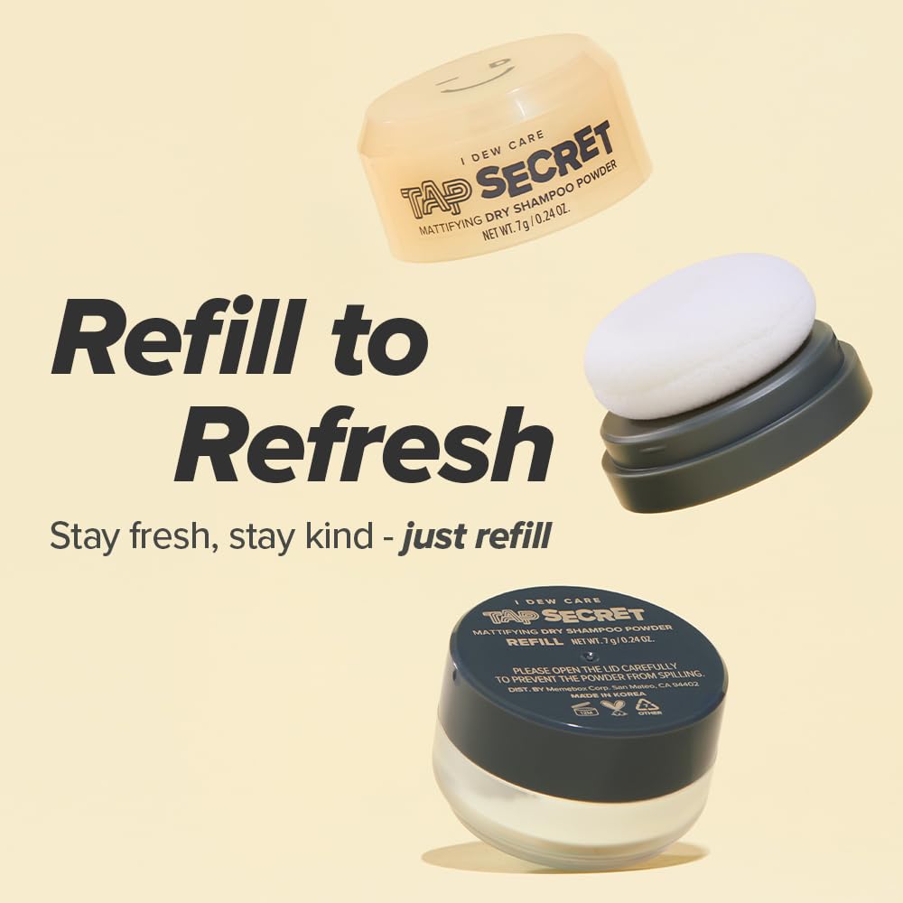 I DEW CARE Tap Secret Dry Shampoo Powder Refill with Biotin | Strengthening & Volumizing, Refillable, Travel size, Non-aerosol, Korean Ginseng, Dry Shampoo for Women, Women Stocking Stuffers, 0.24 Oz