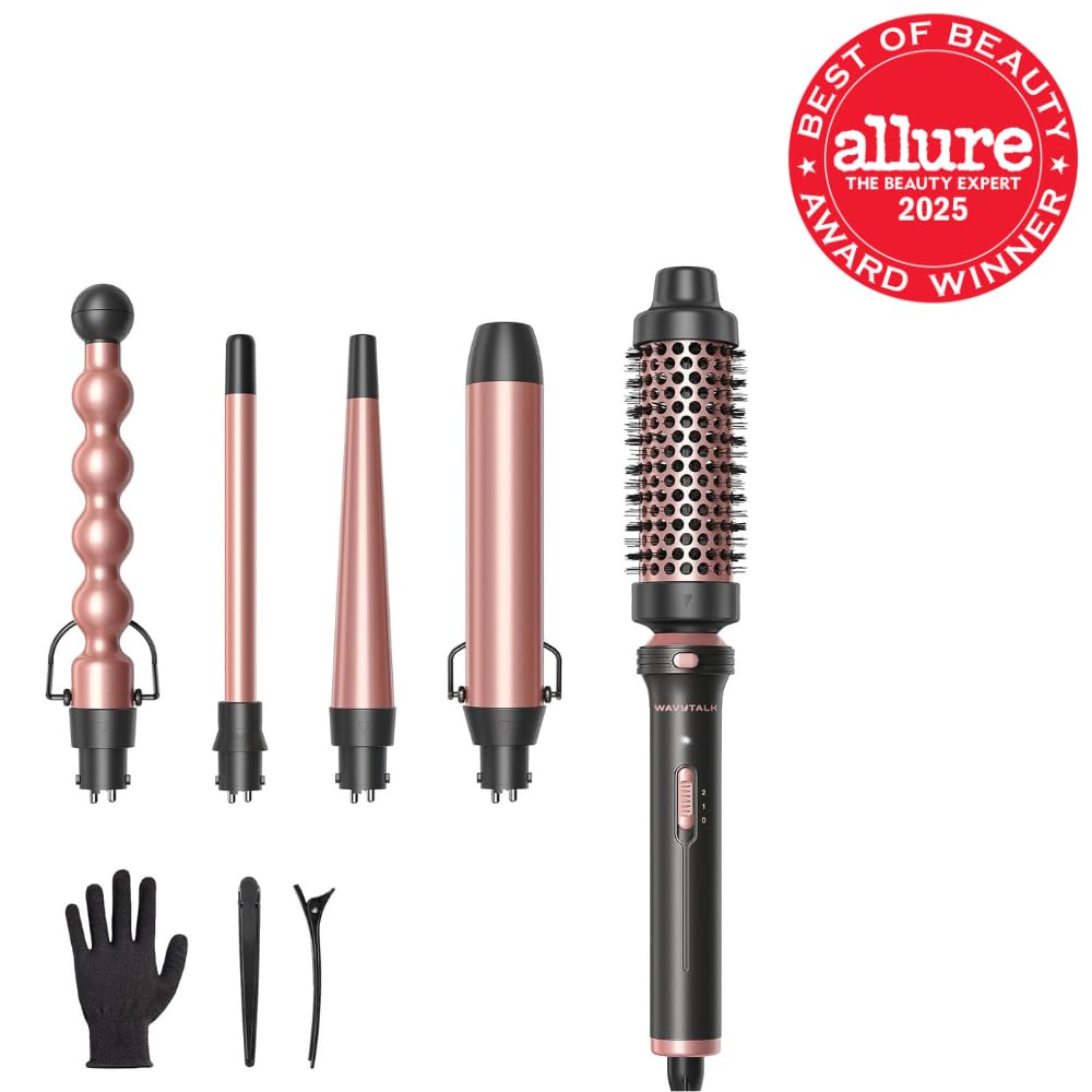 Wavytalk 5 in 1 Curling Wand Set, Multi Curl, Curling Wand Set with Thermal Brush and 4 Interchangeable Ceramic Curling Wand(0.5”-1.25”), Instant Heat Up Wand Curling Iron (Rose Gold)