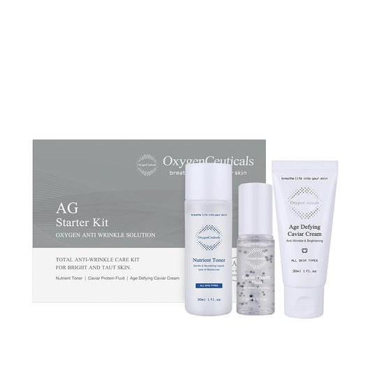 OxygenCeuticals AG Starter Kit – Anti-Aging Kit, Nutrient Toner 30ml, Caviar Protein Fluid 15ml & Age-Defying Caviar Cream 30ml