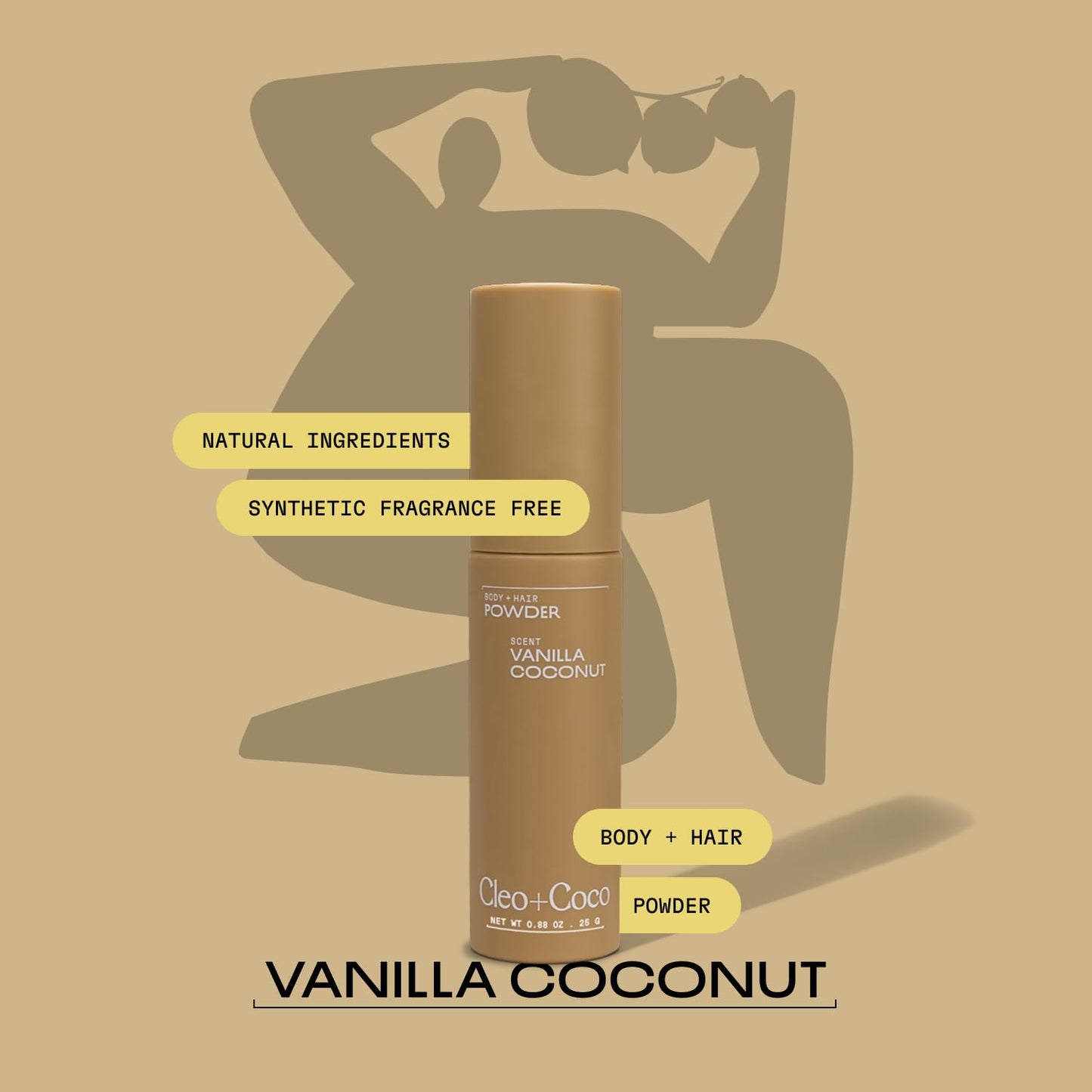 Cleo + Coco. Deodorant Powder for Body and Hair, Vanilla Coconut (0.88 oz), 2-in-1 Deo Powder & Dry Shampoo for Women & Men, Aluminum Free Deodorant, Talc-Free, Anti Chafe Protector, Travel-Size