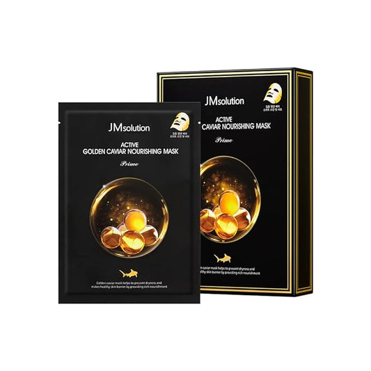 JM Solution Marine Luminous Pearl Deep Moisture 3 Step Skin Care Face Mask - Korean Skincare Facial Mask - boosting Brightening Moisturizing-10 Sheets for Dry Skin (Golden Cavior)