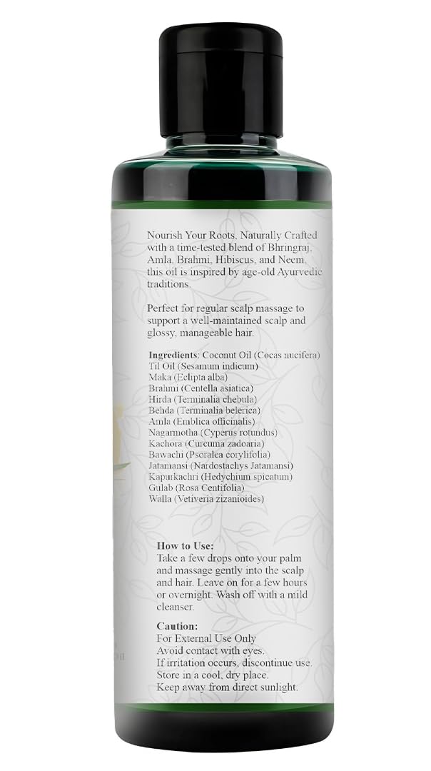 Bhringraj Hair Oil 6.76 fl oz –200ml | Ayurvedic Botanical Blend with Amla, Neem, Hibiscus & Brahmi | Cold-Pressed | Non-GMO | No Mineral Oil | Made in India