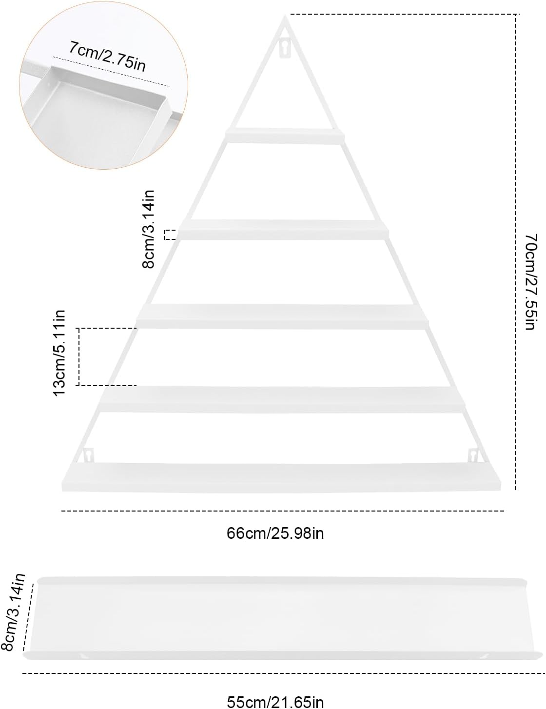 EBANKU 6PCS Nail Polish Racks 5 Tiers Nail Polish Shelf for Wall Triangular Display Rack Cosmetic Display Cases Lipstick Perfume Wall Shelf Essential Oil Organizers for Home Spa Nail Salon Shop(White)