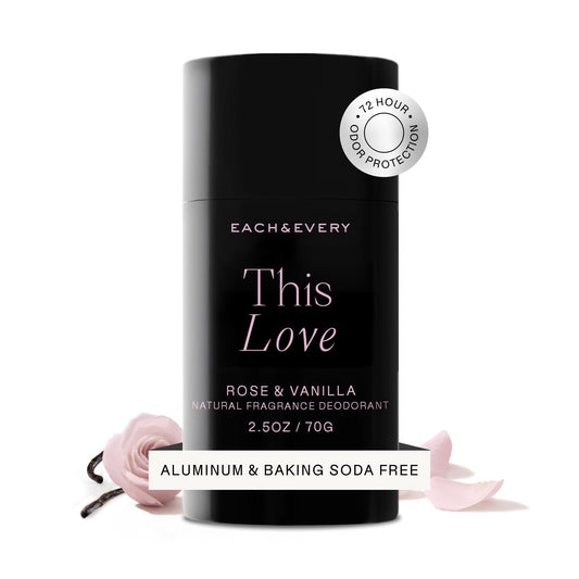 Each & Every Aluminum Free Deodorant for Women & Men - All Natural Deodorant for Sensitive Skin, EWG Verified - Clean, Baking Soda-Free, Plant-Based Fragrance, Rose & Vanilla, 2.5oz