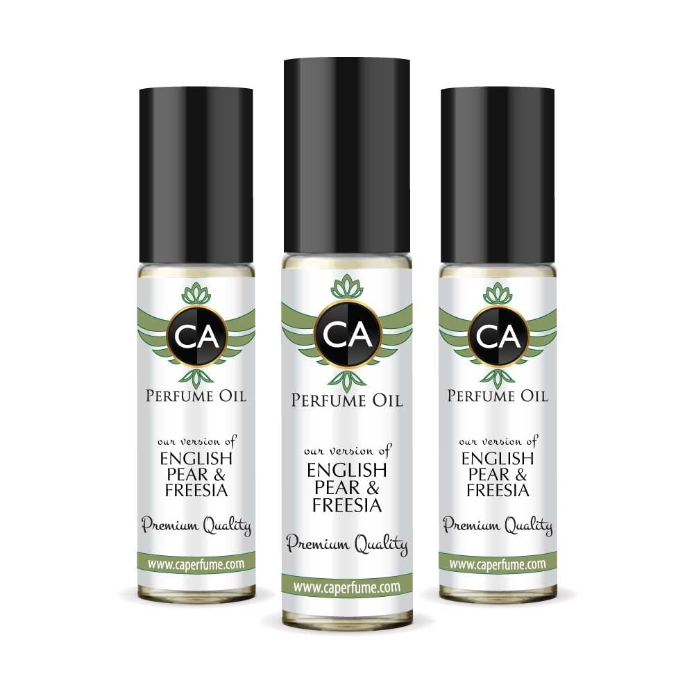 CA Perfume Impression of English Pear & Freesia Unisex Eau De Parfum Chypre Fruity Scent Long Lasting Unisex Fragrance Travel Size TSA Ready for Day and Night Wear 0.33 Fl Oz 10ml (Pack of 3)