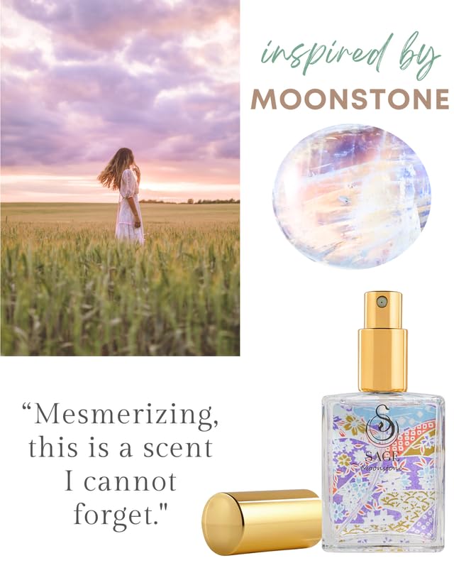Moonstone Organic Perfume Spray by Sage- 2 oz, Vegan & Cruelty-Free, Floral Scent, Gardenia, Paperwhites, Stargazer Lily - Made in USA
