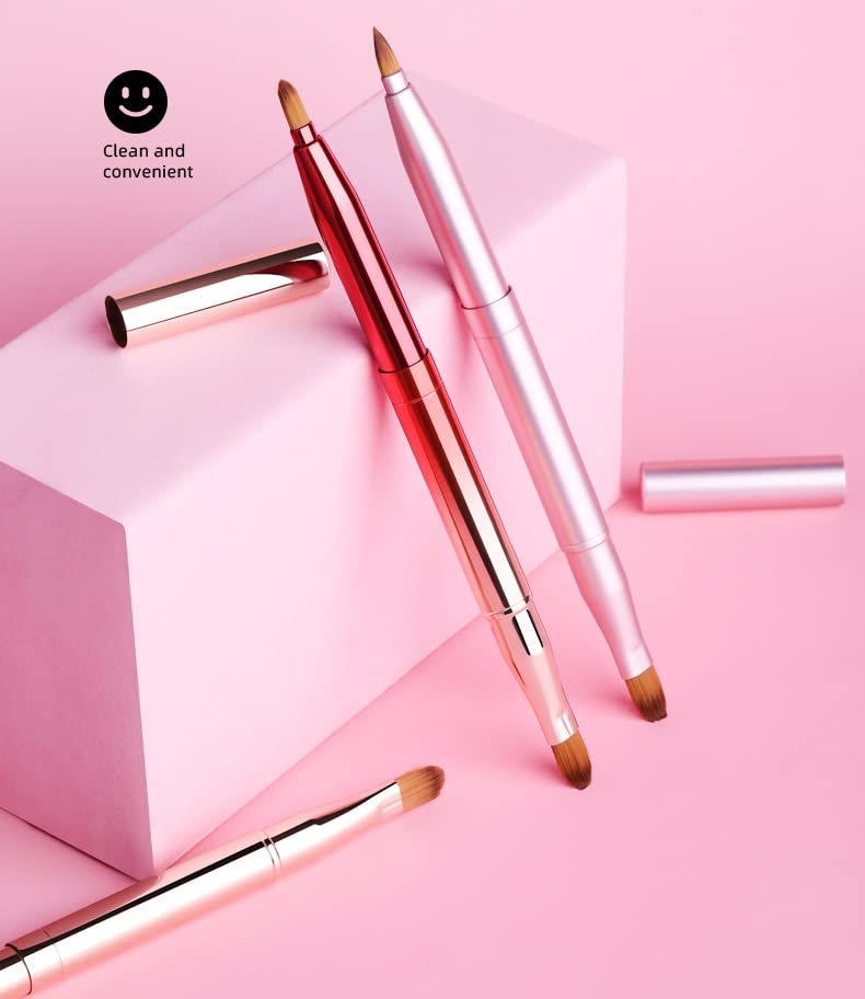 Exquisite Professional Lip Brush Applicators-Retractable Lipstick Brushes- Lipstick Gloss Makeup Brush Tool For Women and Girls (Bright Pink)