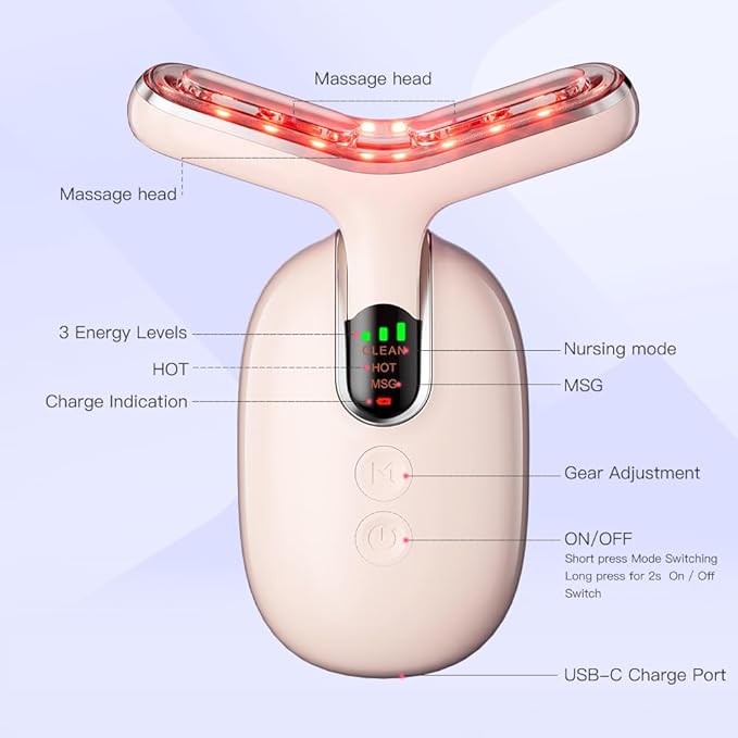 Neck Face Massager, Multifunctional Facial Massager, Face Sculpting Tool for Skin Care with Vibration, Thermal (Pink Silver)