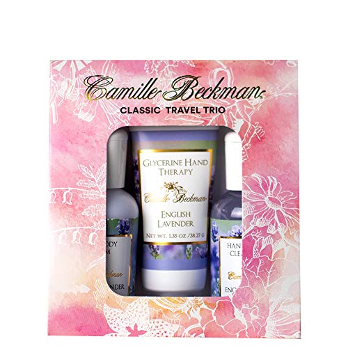 Camille Beckman Classic Collection Travel Trios, English Lavender, Glycerine Hand Therapy 1.35 oz, Silky Body Cream 2 oz, Hand & Shower Cleansing Gel 2 oz