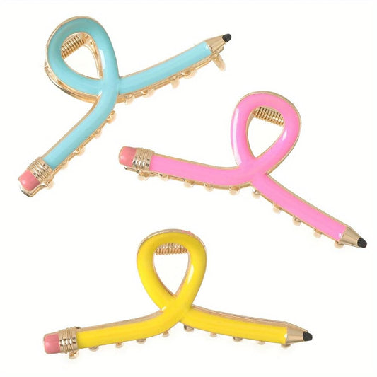 3Pcs Pencil Hair Clips for Women Teacher Hair Clips for Thick & Thin Hairs Pencil Claw Clip Teacher Barrettes Accessories for Styling Back to School Gifts for Girlfriend Sister
