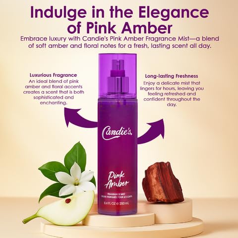CANDIE'S Pink Amber Fragrance Mist - Sweet, Long-Lasting Perfume for Women, Luxurious All-Day Freshness, Ideal Body Cologne for Ladies, Feminine Scent, Lasts All Day, Must-Have Fragrance, 8.4 fl oz