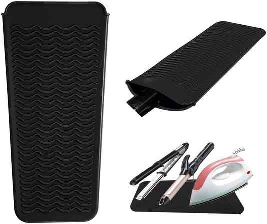 Heat Resistant Silicone Mat Pouch,Hair Styling Tools for Curling Irons, Flat Irons, Hair Straightener, 11.5 * 6 Inches, Food Grade Silicone, Black