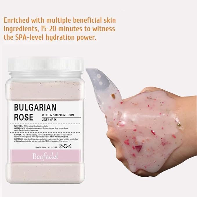 Jelly Mask Powder for Professional Facials Care,Hyalorunic Acid Moisturizing Hydro Face Mask Peel Off Mask, Hydrating Gel Face Masks with Double-ended Silicone Brush, 23 Fl Oz (ROSE)