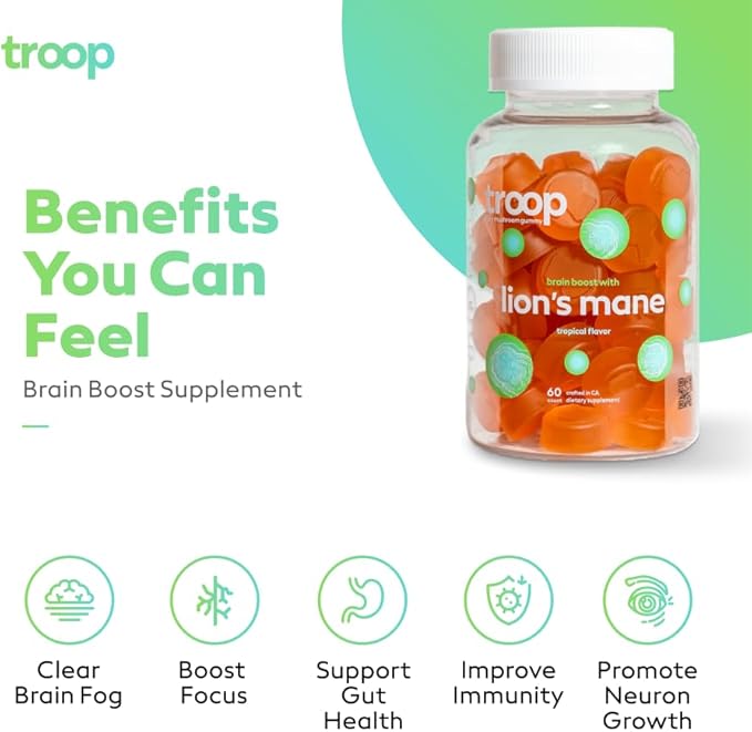 Troop Mushroom Lion's Mane Gummies, Supplement 60 Count