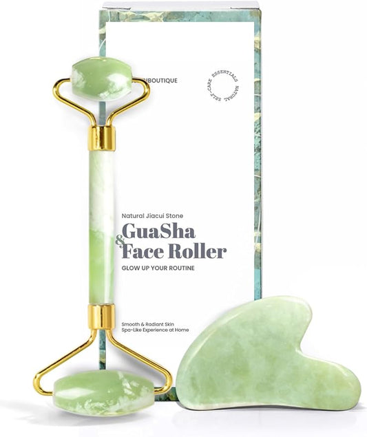 ROSELYNBOUTIQUE Gua Sha Facial Tools & Face Roller for Wrinkless Natural Skincare Tool Jade Roller Guasha Tool for Face Facial Massager (Jiacui Light Green)