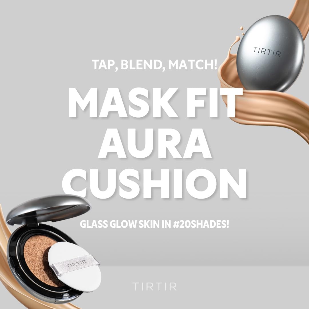 TIRTIR Mask Fit Aura Silver Cushion Foundation | Semi-glow Finish, Natural Coverage, Moisturizing, Lightweight, Korean cushion foundation (#21N Ivory, Full Size, 0.63 Fl Oz)