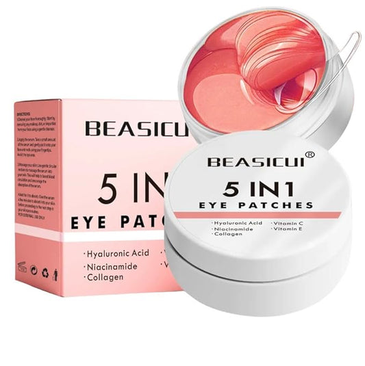 Under Eye Patches - 5 in 1 Under Eye Mask Hyaluronic Acid & Collagen,Under Eye Face Mask,Dark Circles and Puffy Eyes, Undereye Bags,Beauty & Personal Care products (Rose Scented 60 Pcs)