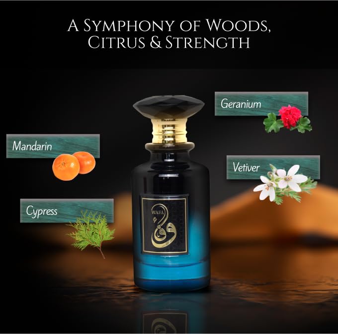 Prince Parfums Dubai – Wafa Men’s Eau de Parfum 3.4 Ounces – Bold Luxury Cologne with Mandarin, Cypress, Geranium & Musk – Citrus Freshness and Refined Woods for the Modern Man