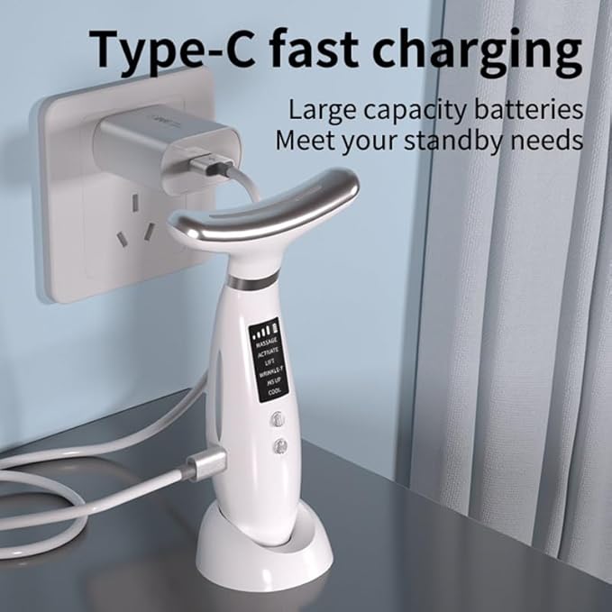 Facial Massager -7 Color Red-Light-Therapy for Face and Neck for Wrinkles, Double Chin, Vibrating Facial Massager with Thermals (White9)