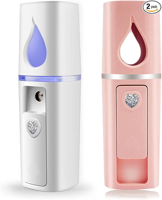 Portable Nano Facial Mister Mini Facial Steamer Atomization Eyelash Extensions with Mirror & 20ml Visual Water Tank (2 Packs)