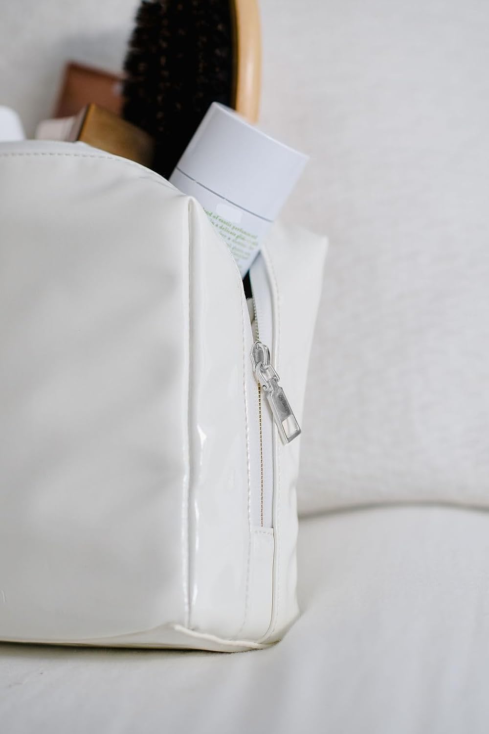 Stay Golden Insulated Waterproof Makeup Bag for Women Heat-Resistant Travel Cosmetic & Toiletry Bag | Luxurious Vegan Leather Portable Makeup Organizer - (Silver Zipper, White)