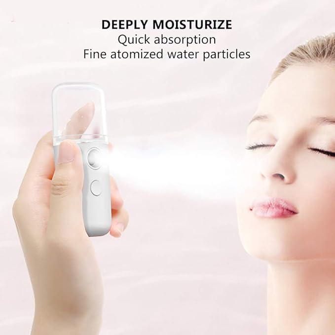 30ml Mini Nano Facial Mister Sprayer, USB Handy Cool Face Care Mist Sprayer Steamer for Hydrating Moisturizing (White)