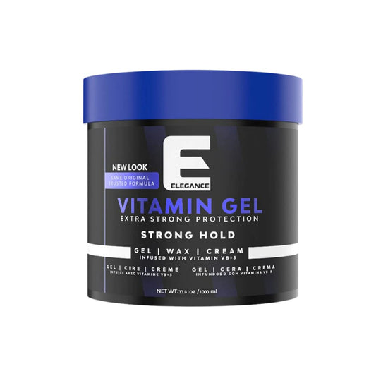 Elegance Vitamin Gel, 33.8 Oz, Infused with Vitamin Pro-VB-5, Strong Hold Gel, Maximum Hair Protection and Natural Long Lasting Shine