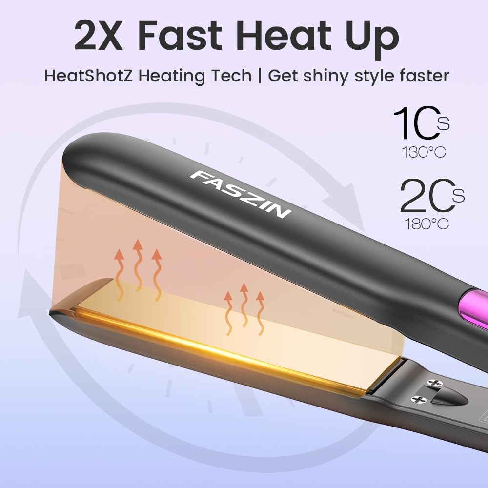 Faszin Professional Hair Straightener, 1.18 inch Ionic Titanium Plate, 20S Fast Heat Up Flat Iron with Clear LED Display, 2 in 1 Straightener and Curler Styling Tool for Straighten Hair (Gray)