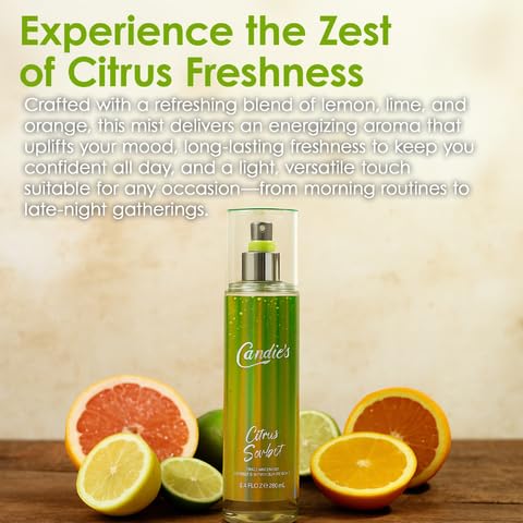 CANDIE'S Citrus Sorbet Fragrance Mist - Sweet, Long-Lasting Perfume for Women, Luxurious All-Day Freshness, Ideal Body Cologne for Ladies, Feminine Scent, Lasts All Day, Must-Have Fragrance, 8.4 fl oz