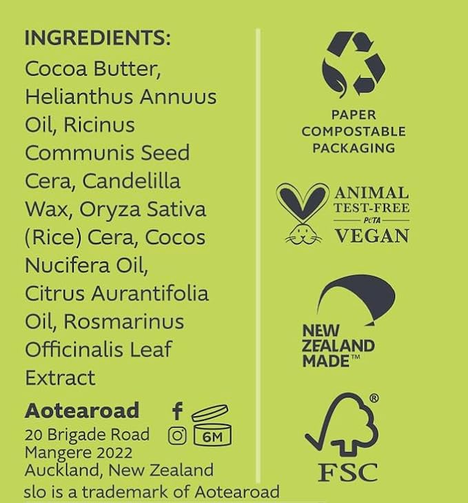 Slo | Natural Moisturising Stick - All Natural Ingredients, Vegan & Cruelty Free, Hydrating, Plastic Free, Paper Packaging | Lime + Coconut, (2.11oz/60g)