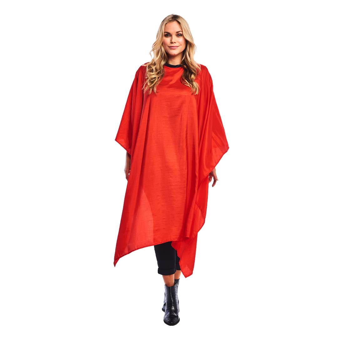 Betty Dain Lightweight Crinkle Nylon Hair Cutting/Styling Cape, Water Resistant, Ultra Lightweight Crinkle Antron Nylon, Repels Hair, Neck Snap Closure, Generous 54 x 60 Inch Size, Red