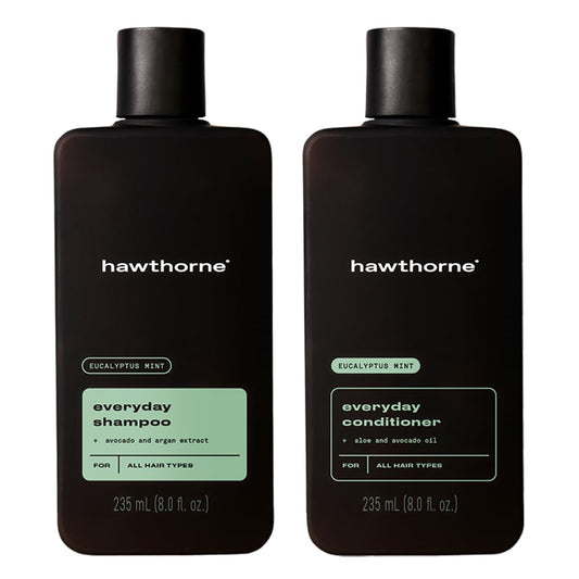 Hawthorne Men's Everyday Shampoo and Conditioner Set. Sulfate Free Shampoo and Conditioner with Pure Avocado Oil and Coconut Oil For Stronger, Healthier Hair. Mint and Eucalyptus Scent. 8 fl. oz each.