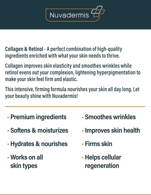 NUVADERMIS Collagen & Retinol Face Moisturizer - Anti Aging & Anti Wrinkle - Sensitive Skin Safe Daily Hydrating Skin Care for Women & Men - 1.7 Oz Collagen Moisturizer for Face