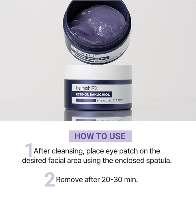 HEIMISH RX Retinol Bakuchiol Hydrogel Eye Patch - Anti Aging Under Eye Patches, Hydrating Formula with Retinol, 2% Niacinamide for Dark Circles, Puffiness & Wrinkles, Korean Skincare, 1.4g/60ea