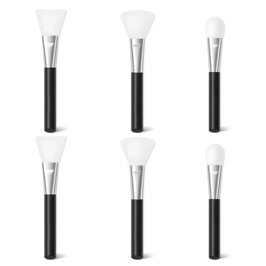 6PCS Silicone Face Mask Brush Applicator, Flexible Silicone Brush Black Beauty Tool Applicator for Mud, Clay, DIY Mask, Body Lotion, Moisturizers