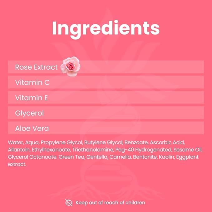 Rose Facial Mask, with Rose Extract, Vitamin C, Glycerol, Aloe vera, Vitamin E for Moisturizing, Smooth and Skin Glowing, 4.23 Oz (120G)