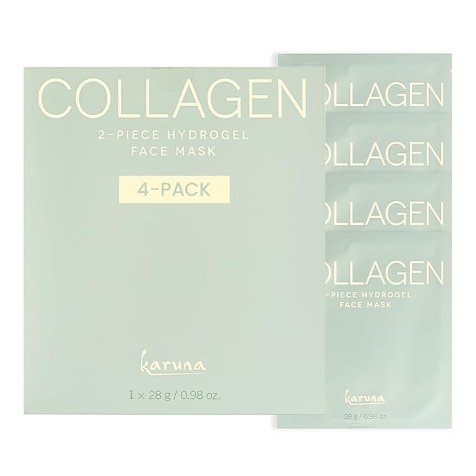 Karuna Skin - COLLAGEN Face Mask Sheets, Hydrogel 2-Piece Facial Mask, Age-Defying, Hydrating, Rejuvenating & Moisturizing Skin Care Essential That Targets Fine Lines & Wrinkles, 4 Packs