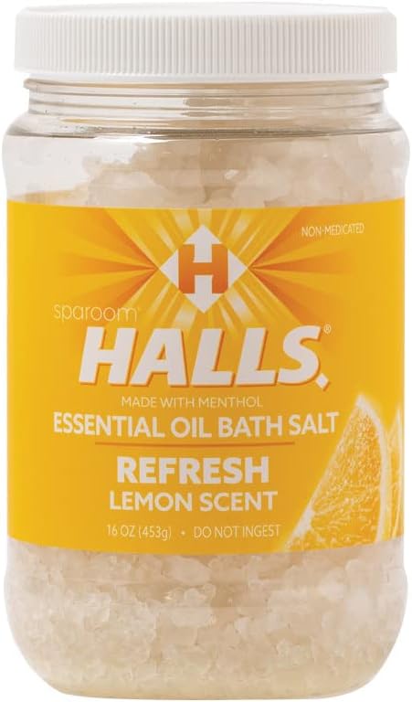 Halls Refresh Menthol with 100% Pure Essential Oils Aromatherapy Bath Salts, 16 oz, Eucalyptus, Menthol and Lemon Scent