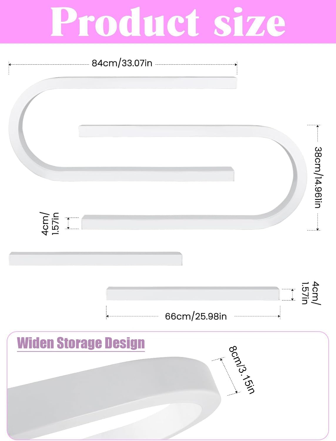 EBANKU 4PC U Shape Nail Polish Racks Heavy Duty Nail Shelfs for Wall Nail Polish Display Rack Cosmetic Display Cases Lipstick Perfume Wall Shelf Nail Polish Organizer for Home Spa Nail Salon (White)