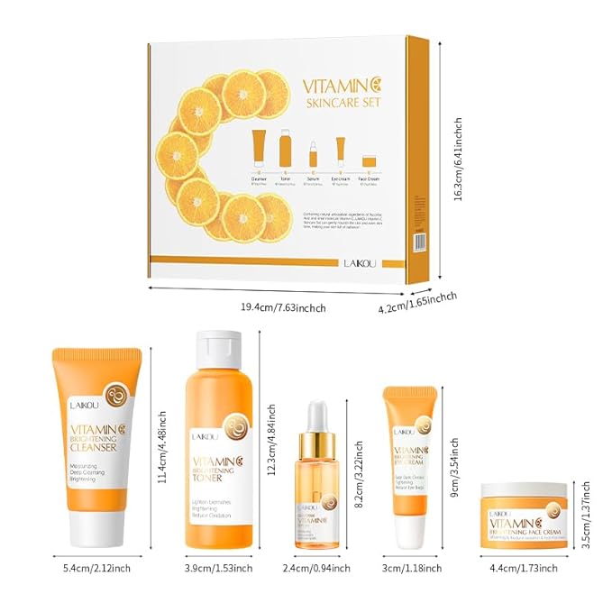5Pcs Skincare Gift Set for Teenage Girls, Vitamin C Face Skin Care Kit With Cleanser, Toner, Face Serum, Eye Cream, Cream, Travel Skin Care Sets & Kits, Hydrating Facial Kit Skincare Set for Women Men