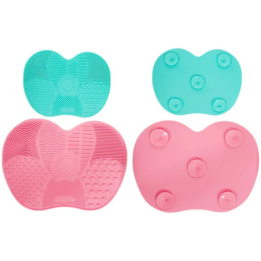 4 Pcs Silicone Makeup Brush Cleaning Mat Portable Makeup Brush Cleaning Mat with Suction Cup, Washing Tool for Makeup Brushes, Large and Small Sizes (Green and Pink)
