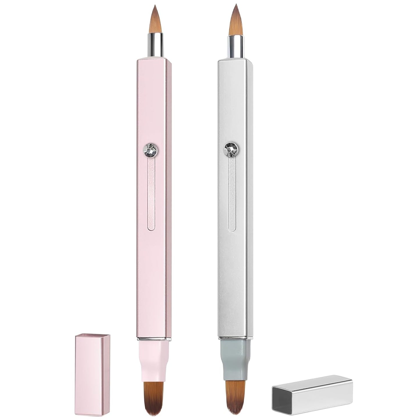 Retractable Retractable Dual-ended Lipstick Brush Double-ended Lip Makeup Brush Lip Gloss, Eyeshadow-2PCS (Silver + Pink)