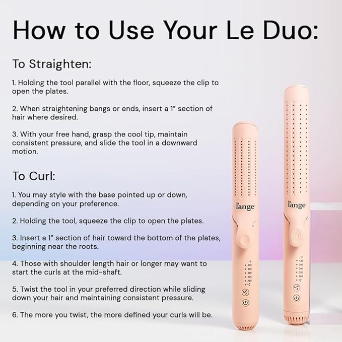 L'ANGE HAIR Le Duo Grande 360° Airflow Styler | 2-in-1 Curling Wand & Titanium Flat Iron Professional Hair Straightener and Curler with Cooling Air Vents to Lock in Style (Blush)