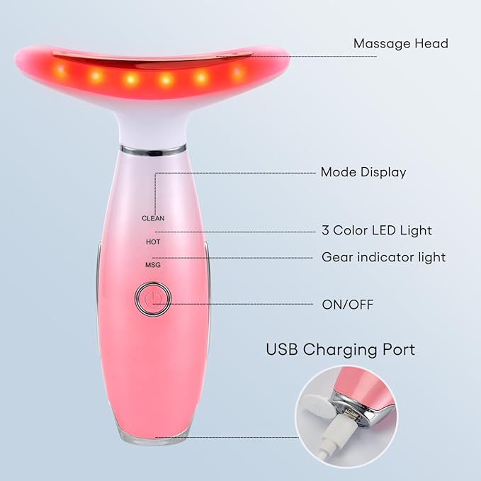 Facial Massager,Neck Face Massager Tool,3 Mode Massage with Heat,Portable Beauty Instrument for Skin Care Women Gift (Gradient Pink)