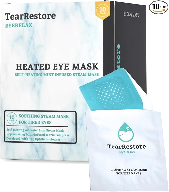 TearRestore Stye Eye Treatment | EyeRelax Heated Eye Mask, Mint-Infused Steam Warm Compress for Dry Eyes, Self-Heating Moist Heat Eye Compress, Blepharitis Treatment, Eye Mask for Dry Eyes (10 Count)